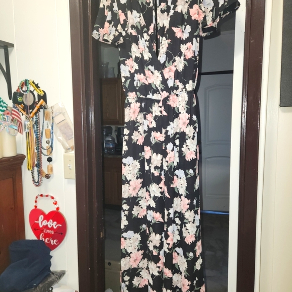 Audrey 3+1 Black and Pink Floral Jumpsuit